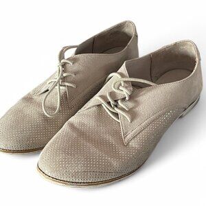 Light Tan Suede Oxfords with Perforated Detailing